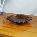 Large Geometric Amber Yellow Glass Ashtray Vintage Art Deco Style