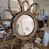 Old vintage rattan flower mirror