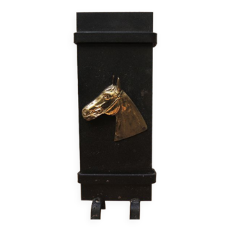 Ancien porte-allumettes cheval en fonte & laiton