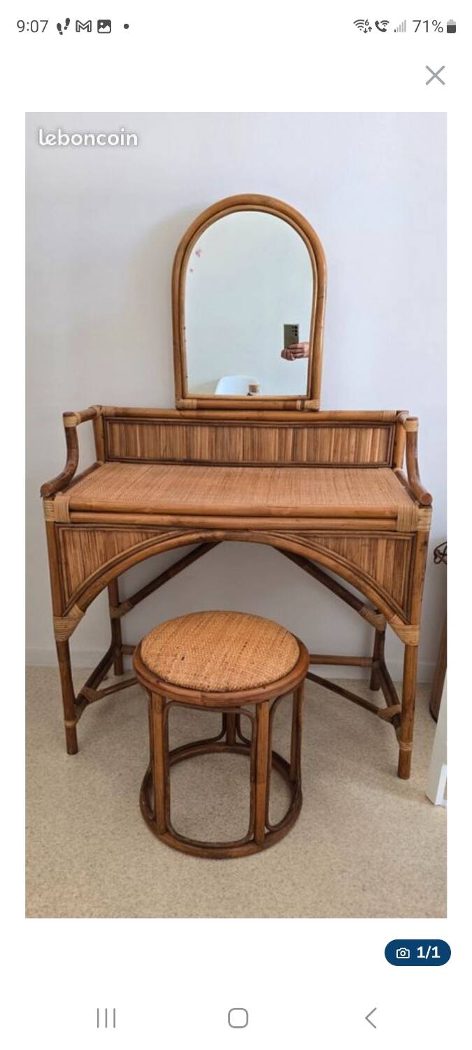 Magnificent bamboo dressing table and its stool.