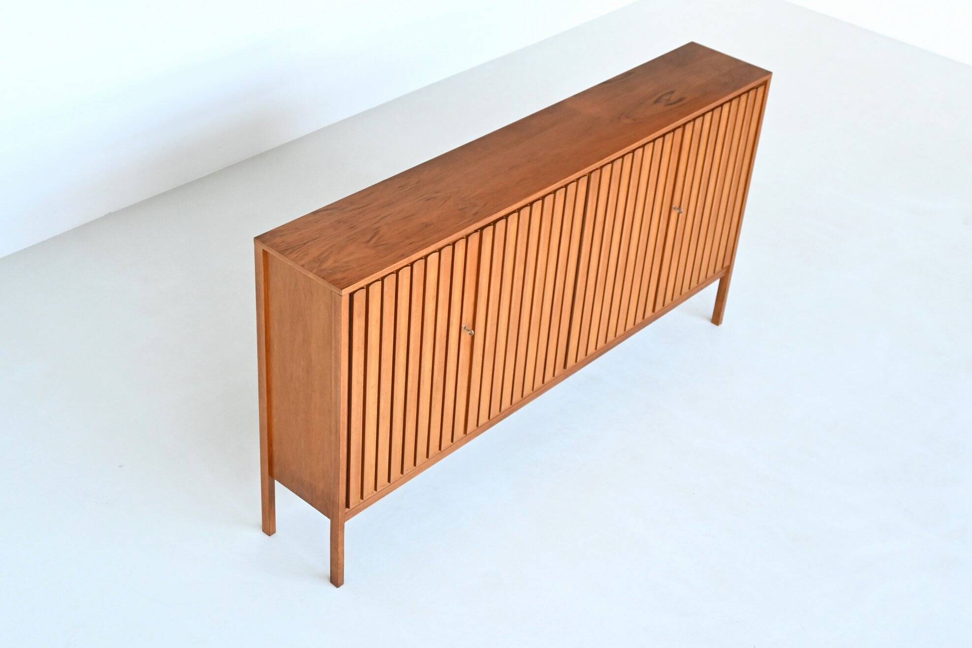 Leo Bub symmetric highboard in walnut XL Bub Wertmobel Germany 1960