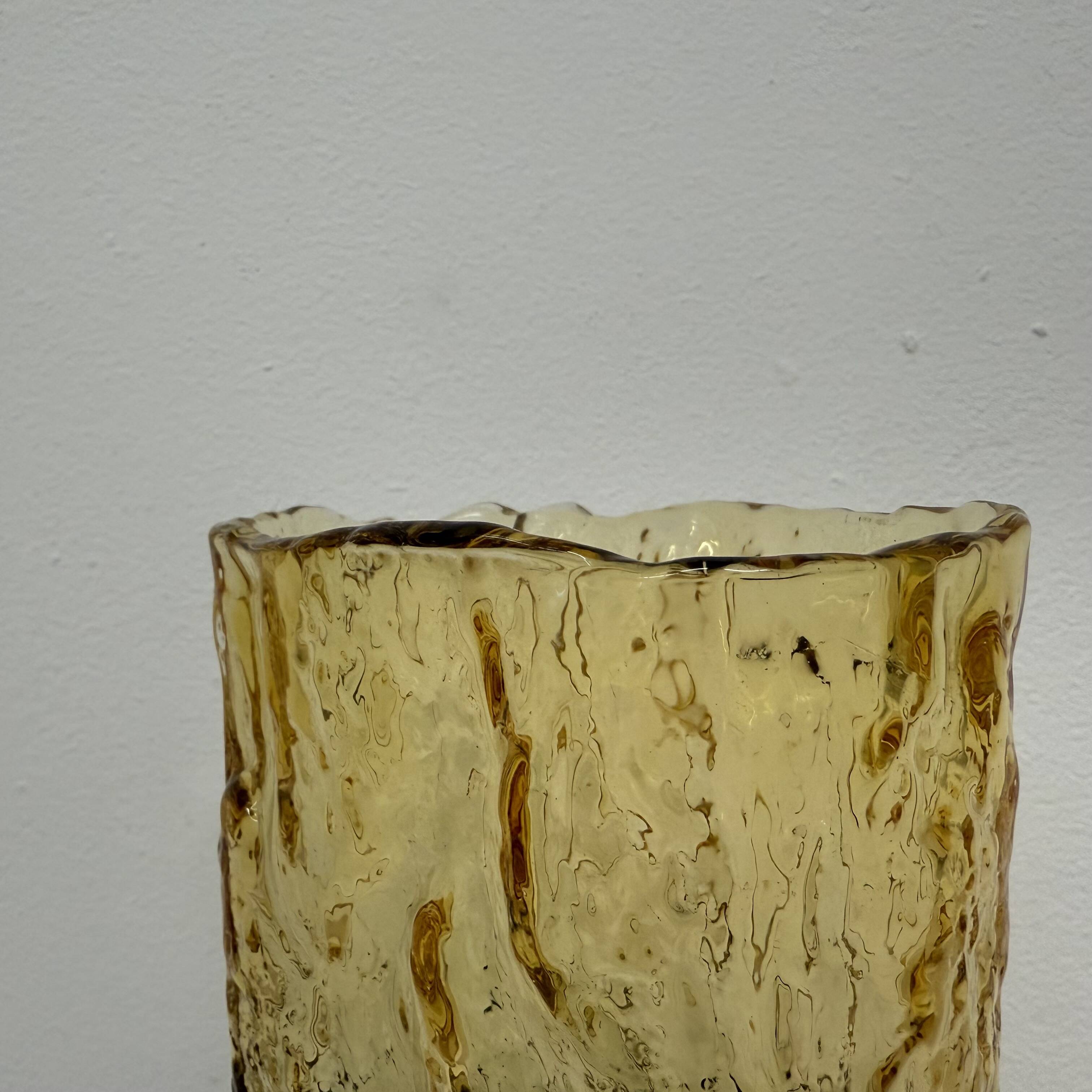 Vintage bark glass vase yellow and green , 1970’s