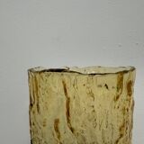 Vase vintage en verre écorce jaune et vert, années 1970