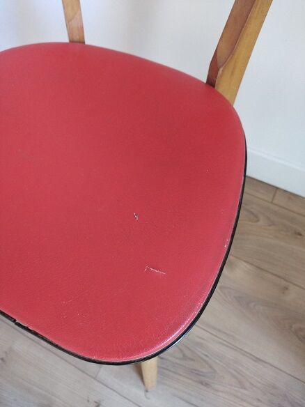 6 red and wood skai chairs