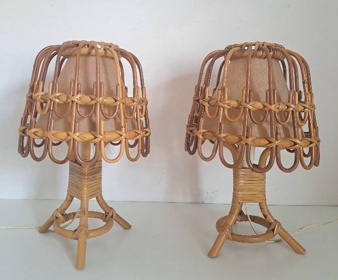 Paire de lampes de chevet en bambou