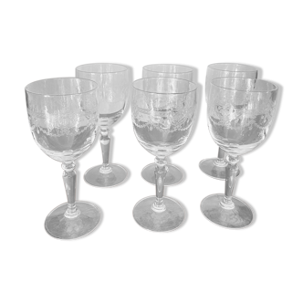 Lot de 6 verres à eau en cristal gravé