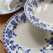 6 antique deep plates, blue and white Dresden porcelain
