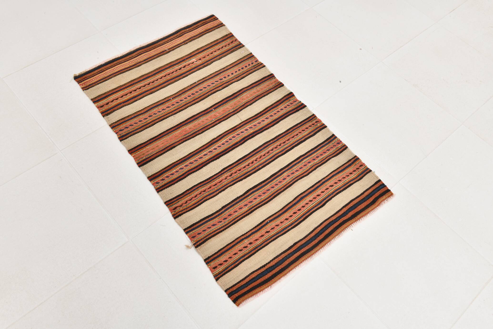 Red & Beige Striped Accent Vintage Kilim Rug, 64x104Cm