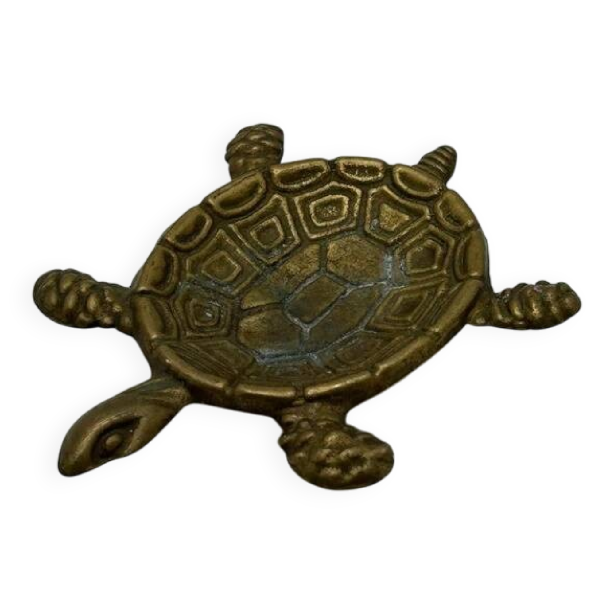 Vintage turtle ashtray in gilded brass, patinated animal-shaped catchall.