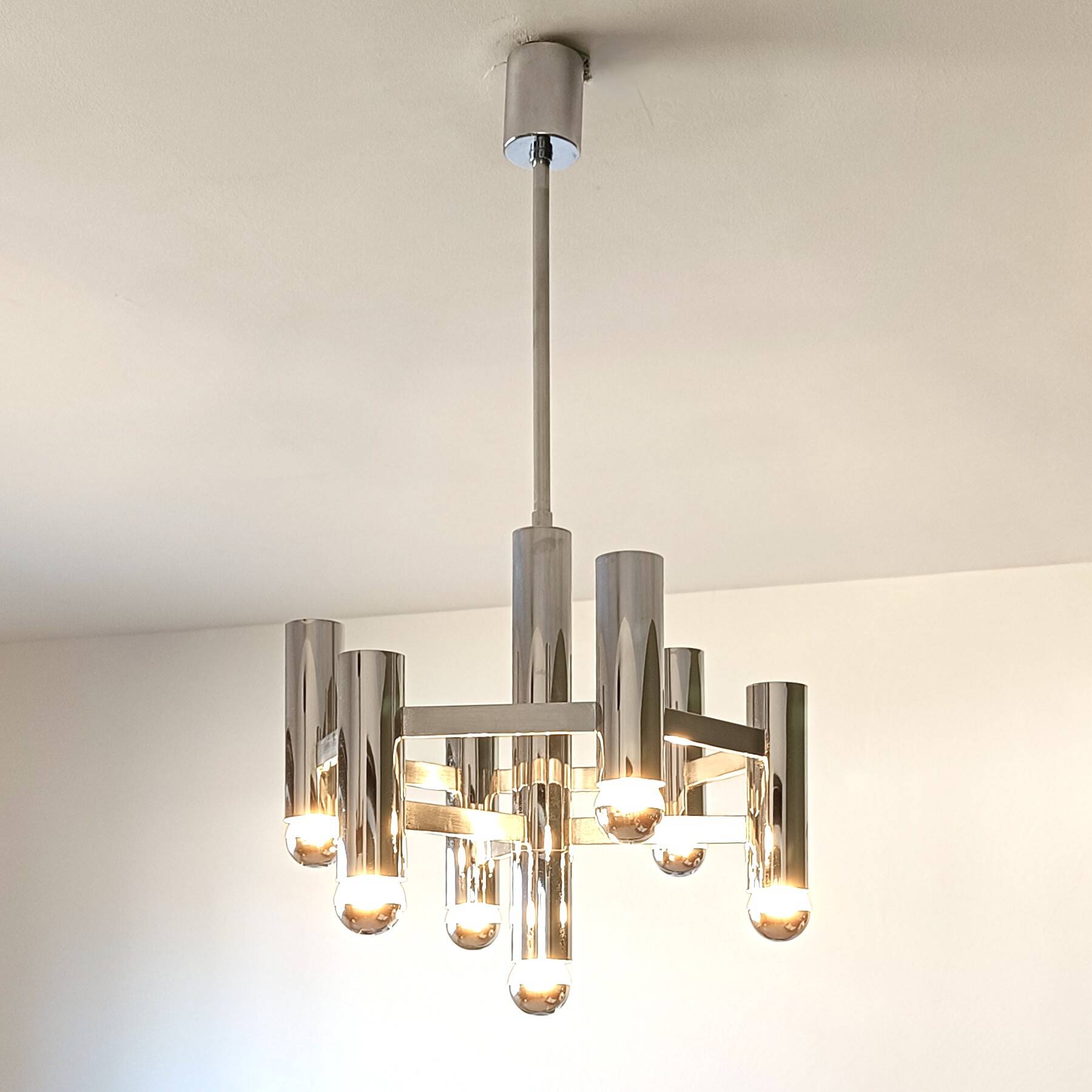Vintage chandelier in chrome with 7 lightpoints by Sciolari
