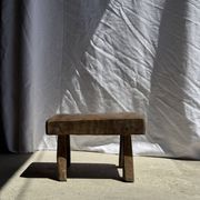 Small stool, rectangular accent stool in solid teak wabi-sabi H26