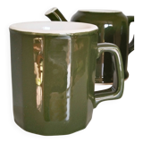 Bistro service, mugs, milk jug, green porcelain bistro coffee maker