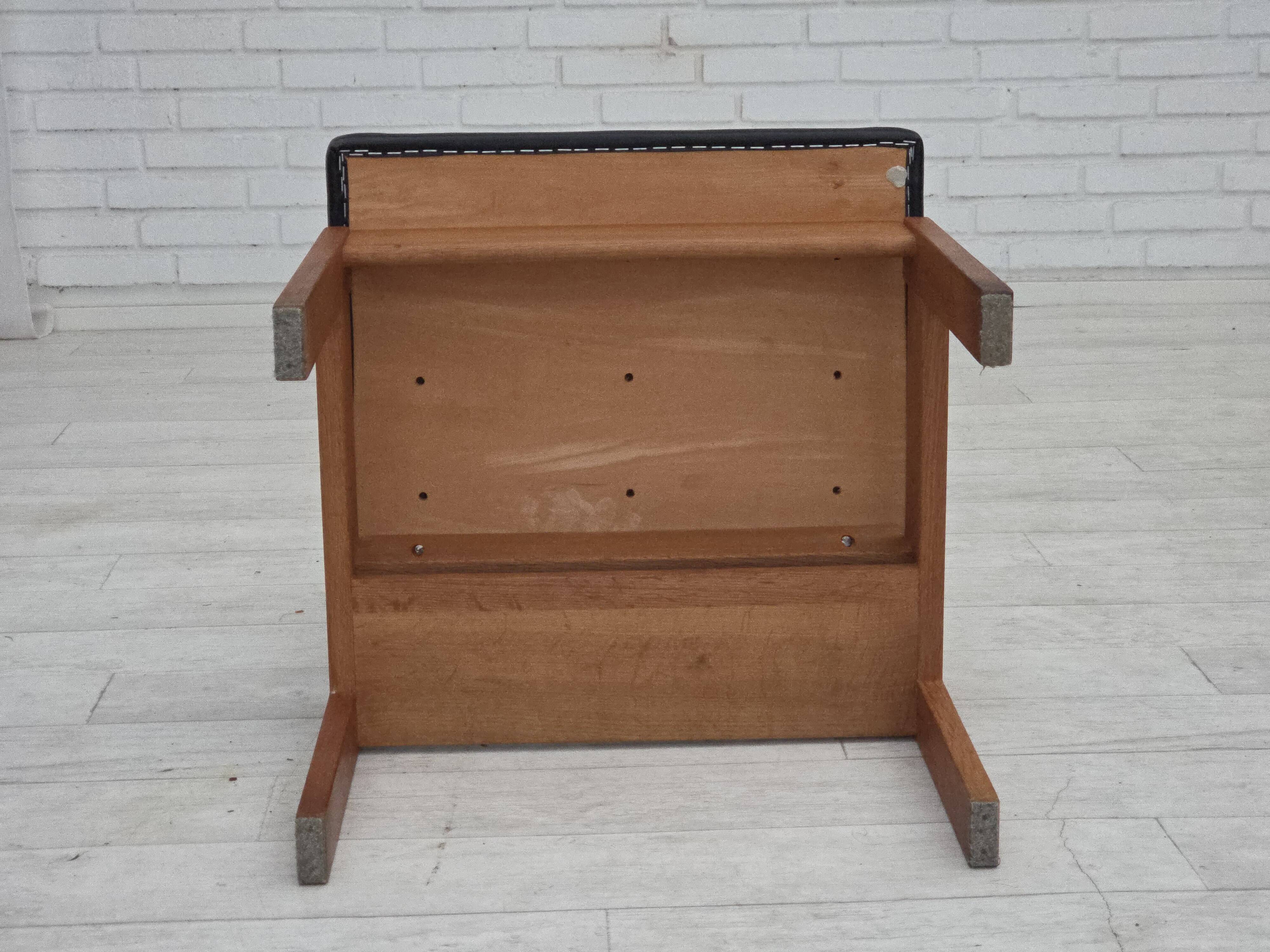 1970s, Danish design, set of 3 church chairs, leather, oak wood.