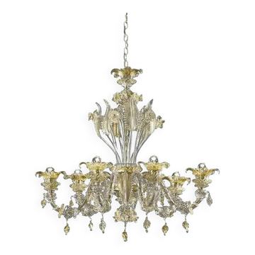 Chandelier en verre de style Murano Floral Or Cà Rezzonico vénitien de Simoen