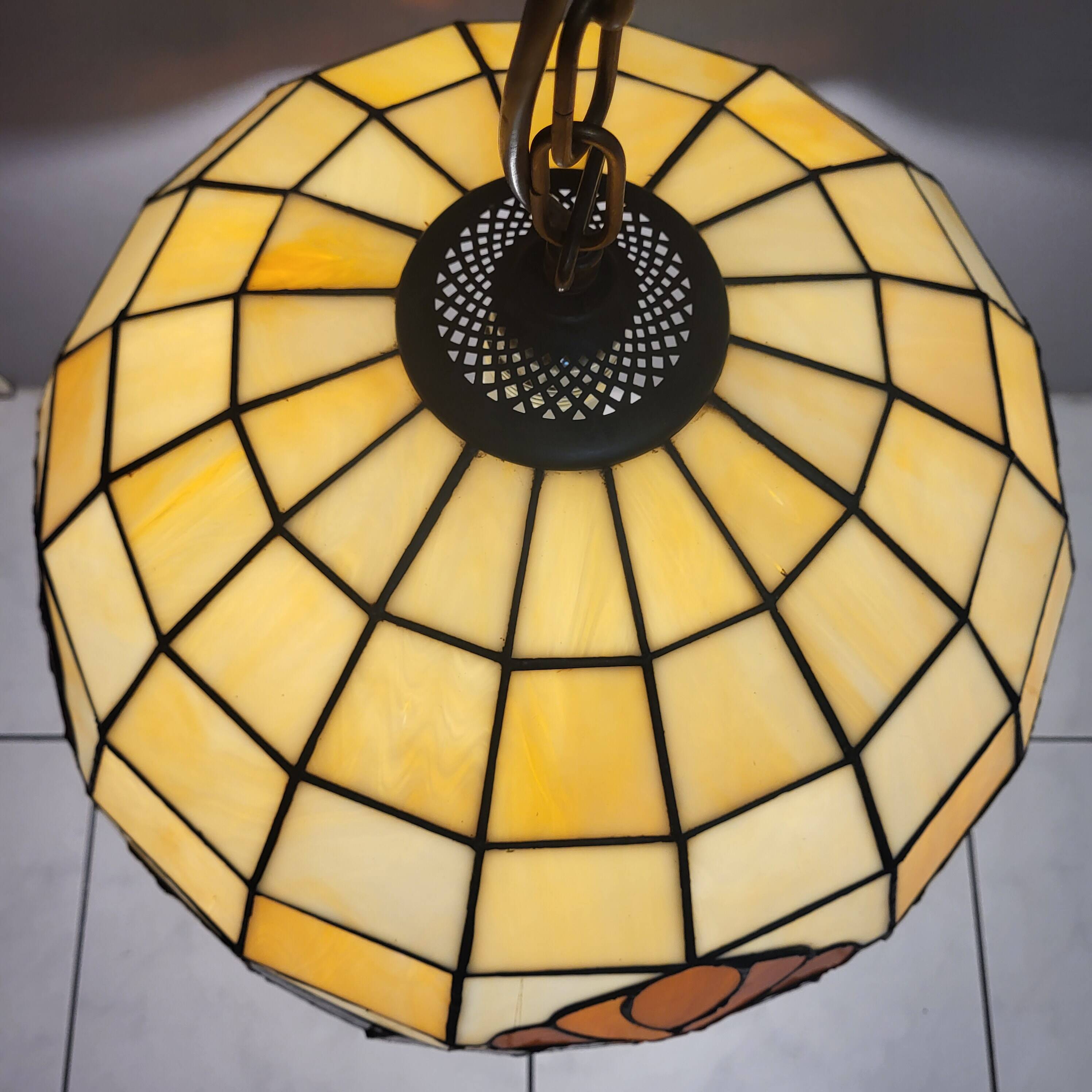 Tiffany-style stained glass pendant, vintage Honsel Germany