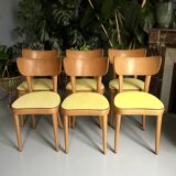6 yellow and wood Thonet chairs