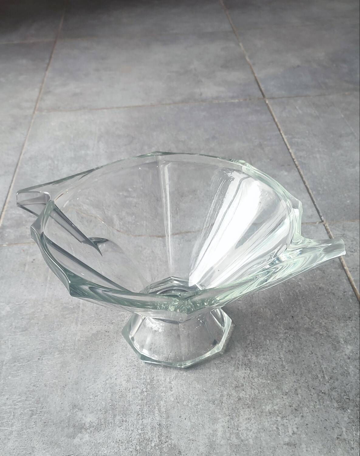 Thick engraved glass bowl, Slovakia Art Deco style