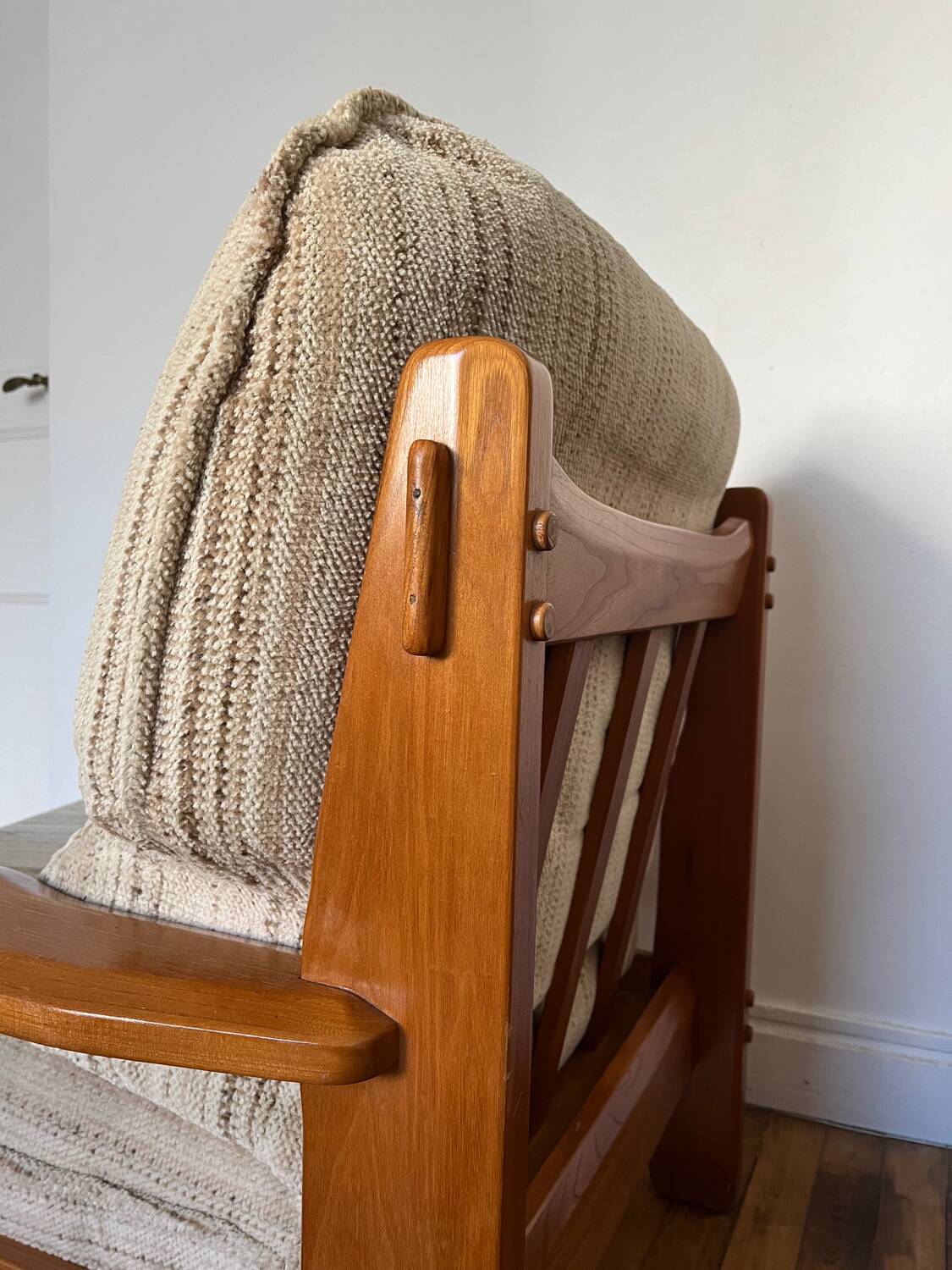 Maison Regain style modernist armchair in solid elm