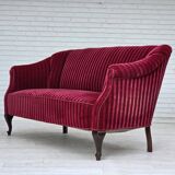 1950s, Danish 2-seater sofa, red furniture velour, ash wood legs.