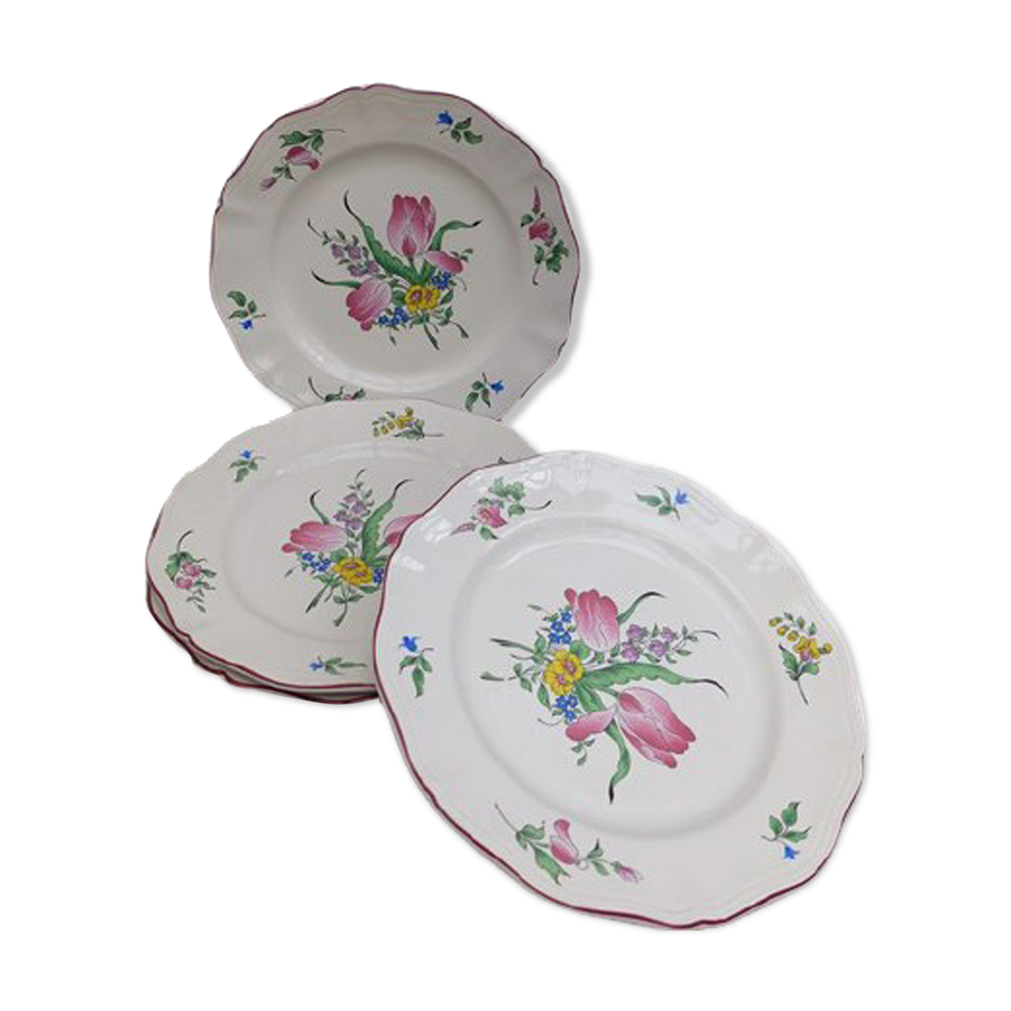 Vintage plates bouquet of tulips Lunéville Keller and Guerin