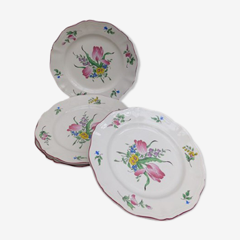 Assiettes vintage bouquet de tulipes Lunéville Keller et Guérin