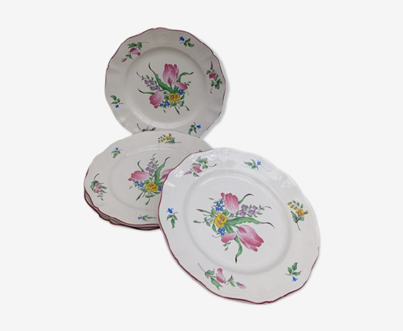 Assiettes vintage bouquet de tulipes Lunéville Keller et Guérin