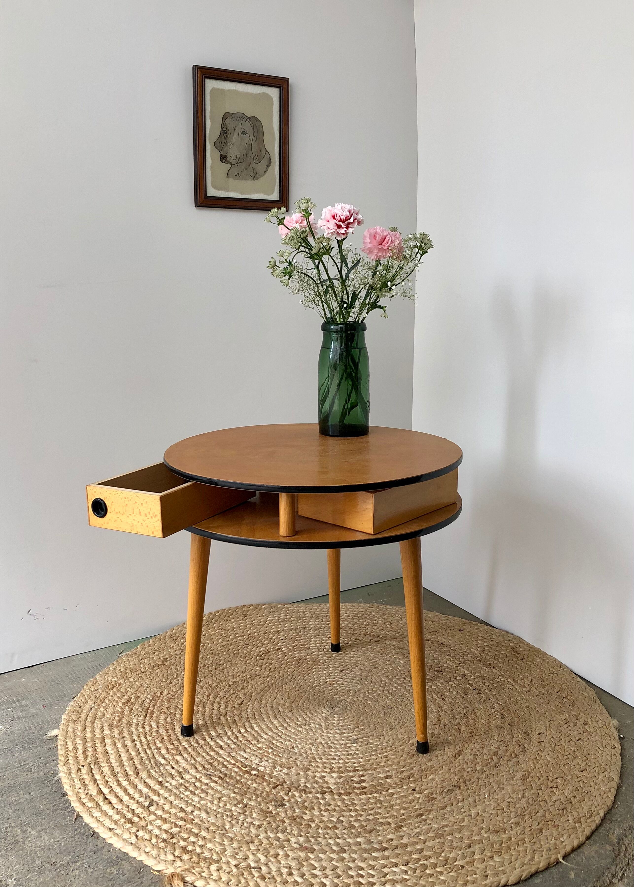 3-drawer tripod round coffee table
