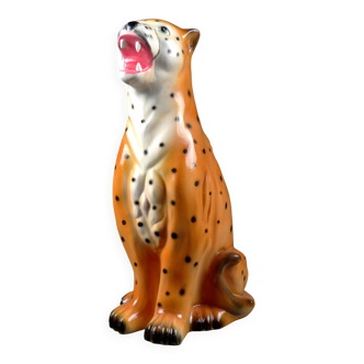 Vintage ceramic leopard statue from the 1970s Hollywood Regency period