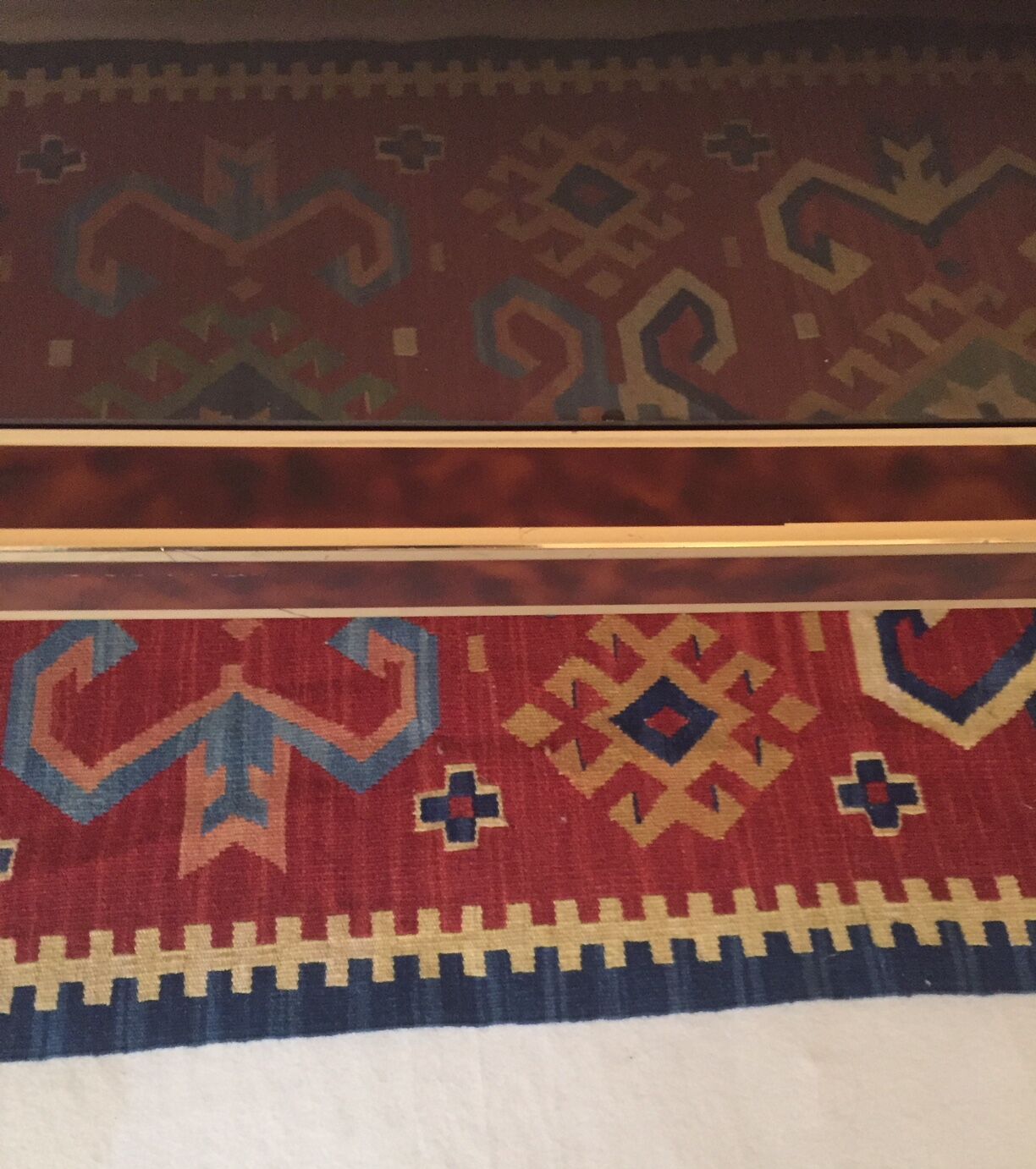 Table low gold tinged metal and imitation tortoiseshell - 70s