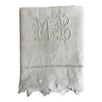 Antique linen, embroidered sheet with monogram (model 2)