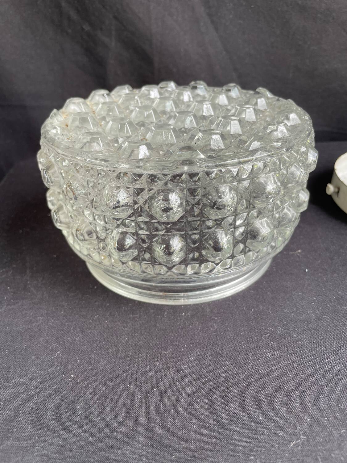 Old vintage round molded glass wall light