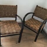 Pair of vintage rope armchairs, wooden frame, Sweden, 1960, Axel Larsson
