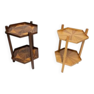 Mid-century marquetry two-tier stand, Czechoslovakia, 1960s–1970s