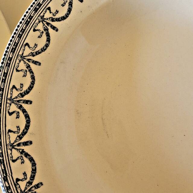 Salins R&A ironstone soup plates, Louis XVI Garland pattern