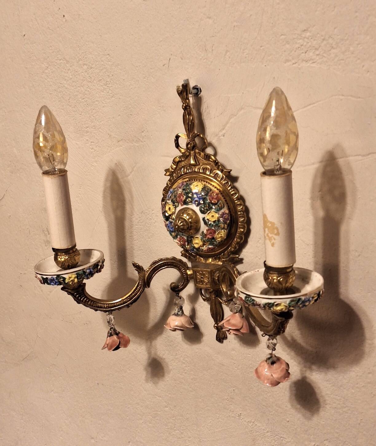 Mid century Spanish Boho ceramic and brass wall light
