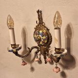 Mid century Spanish Boho ceramic and brass wall light