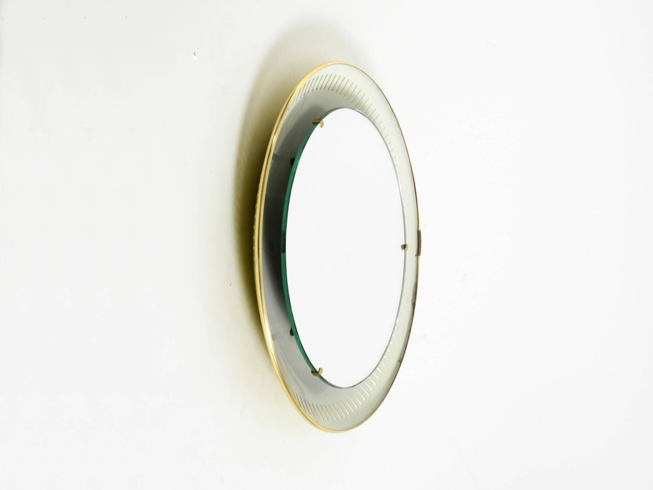Rare round illuminated mid-century Hillebrand metal mirror from 1966