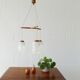 Teak hanging lamp with three lamps, Mid Century chandelier made of glass and teak