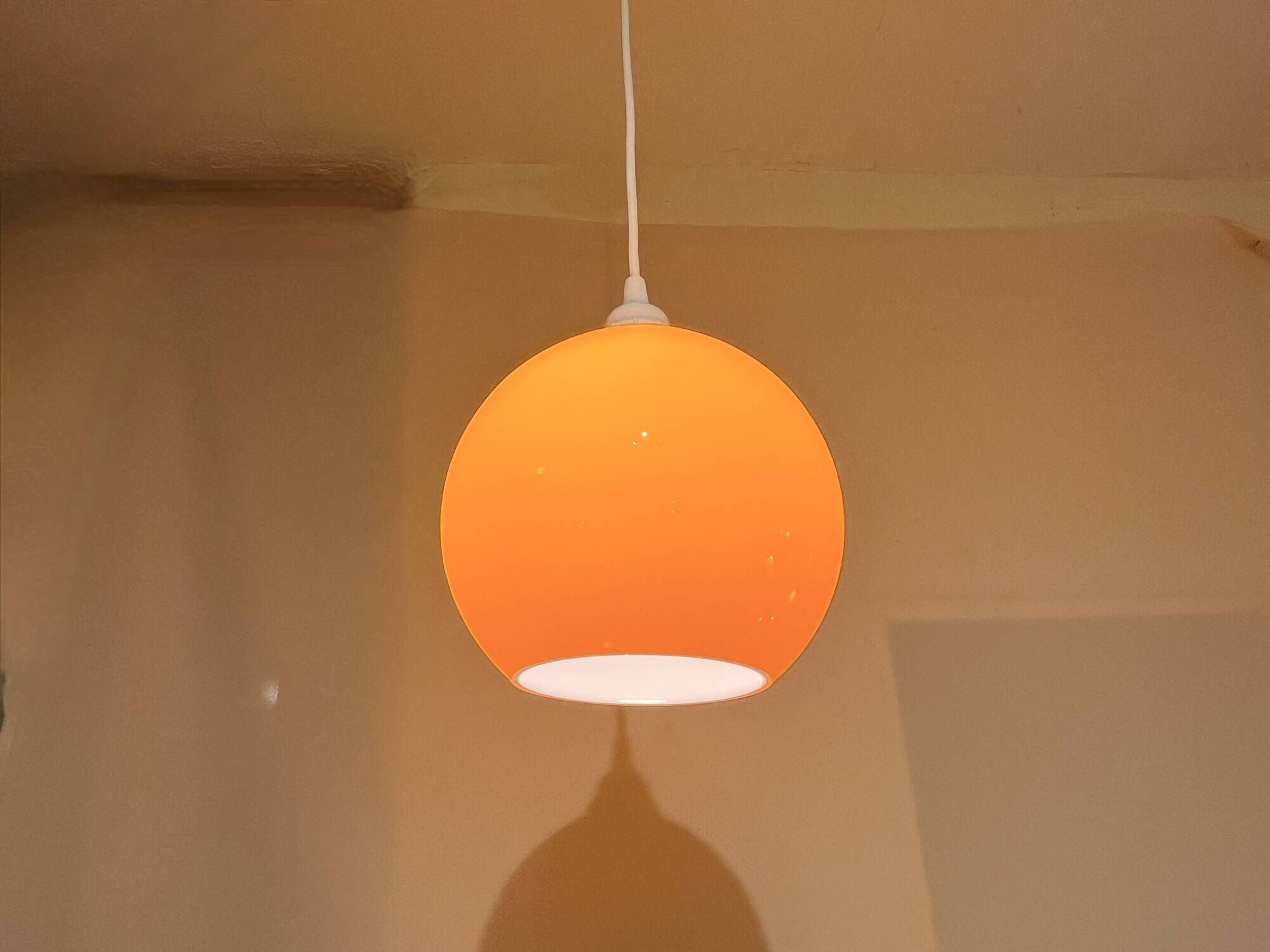 Suspension lamp Space Age 1970 vintage globe ball in orange opaline glass ceiling light chandelier