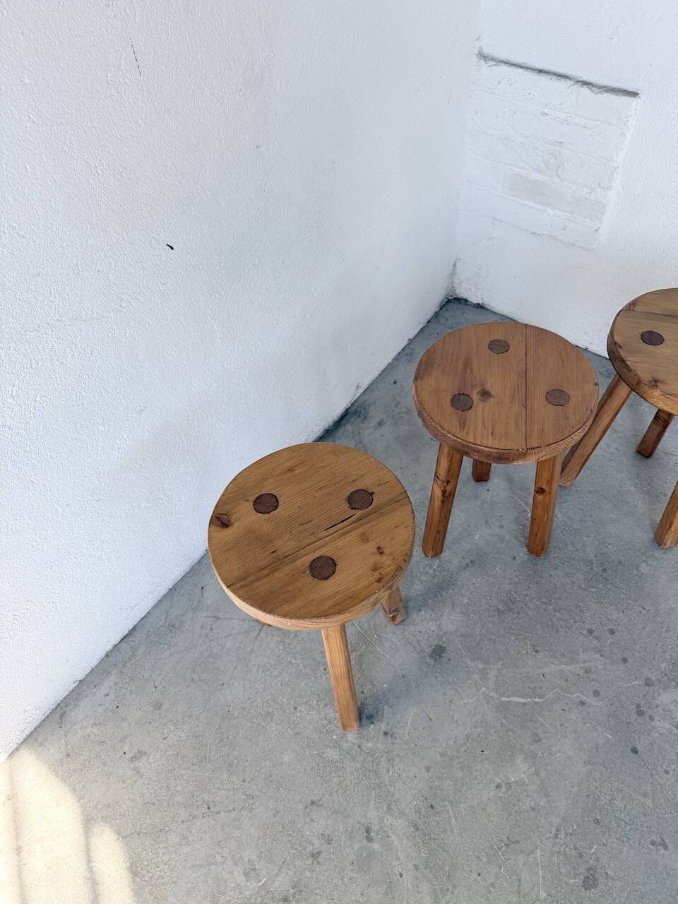 Set of 4 tripod stools from the 1950s.