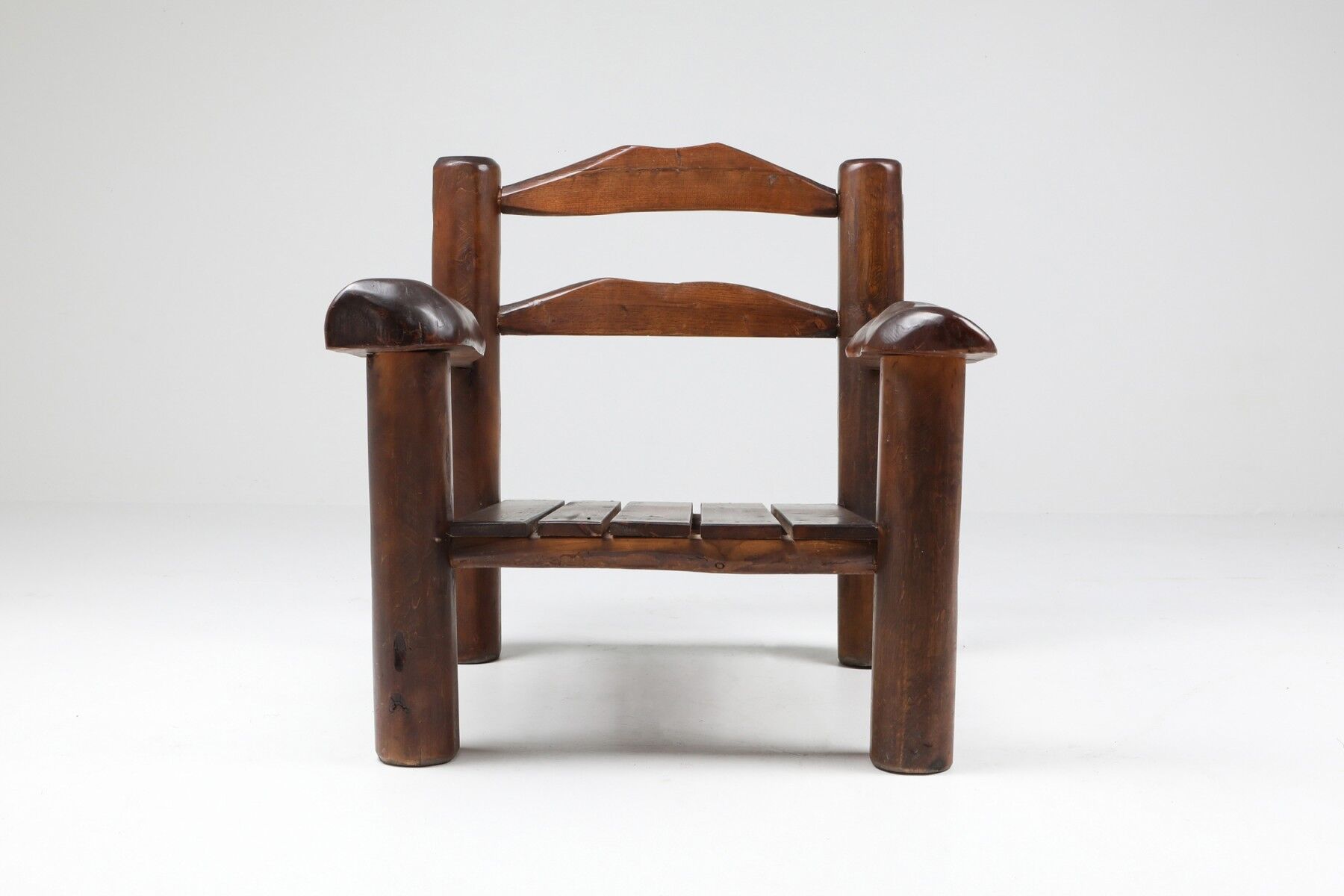 Pair of rustic wooden Wabi Sabi lounge chairs - 1950s