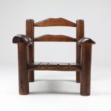 Pair of rustic wooden Wabi Sabi lounge chairs - 1950s