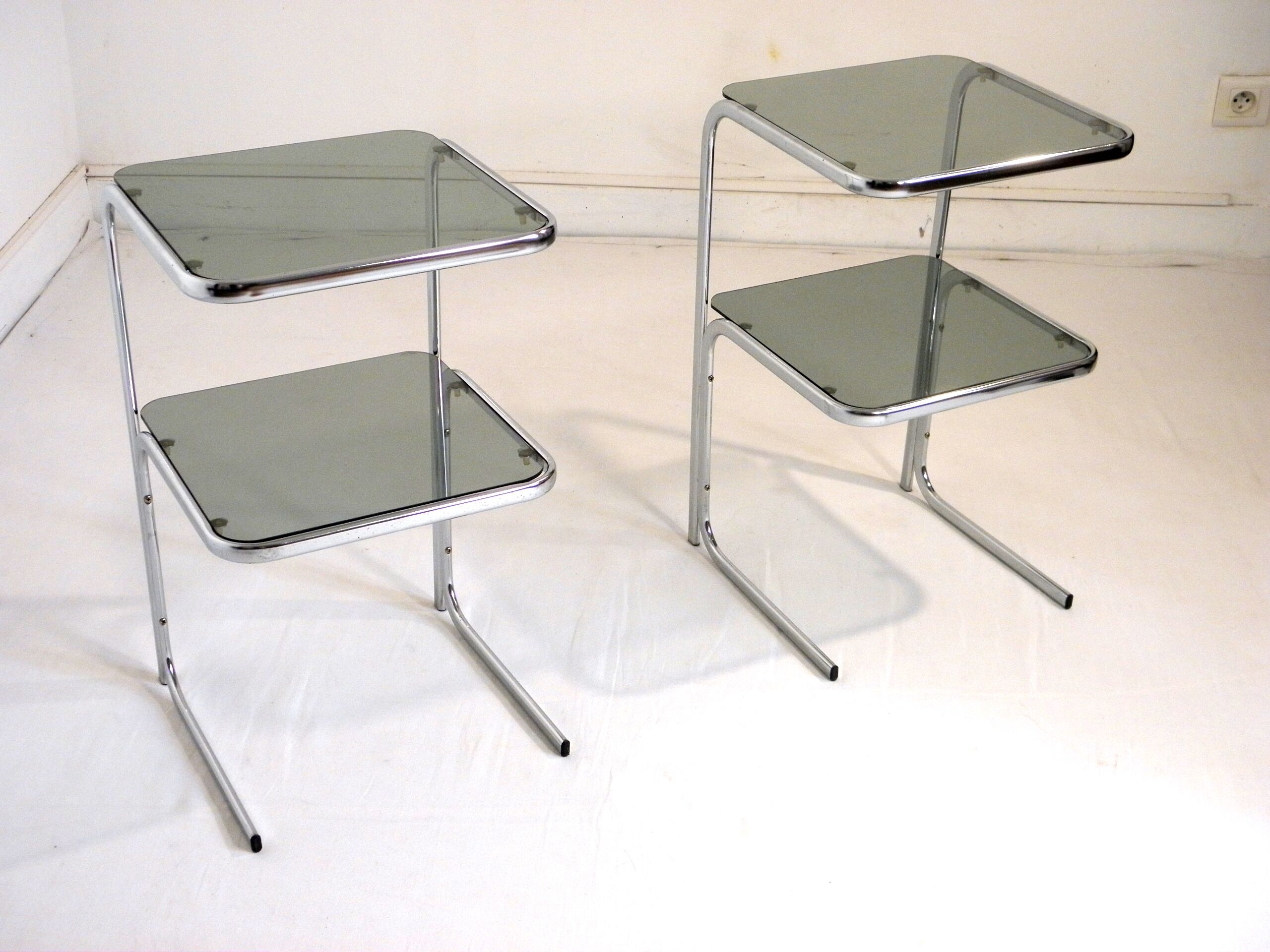 Pair of chrome bedside and 70s glass