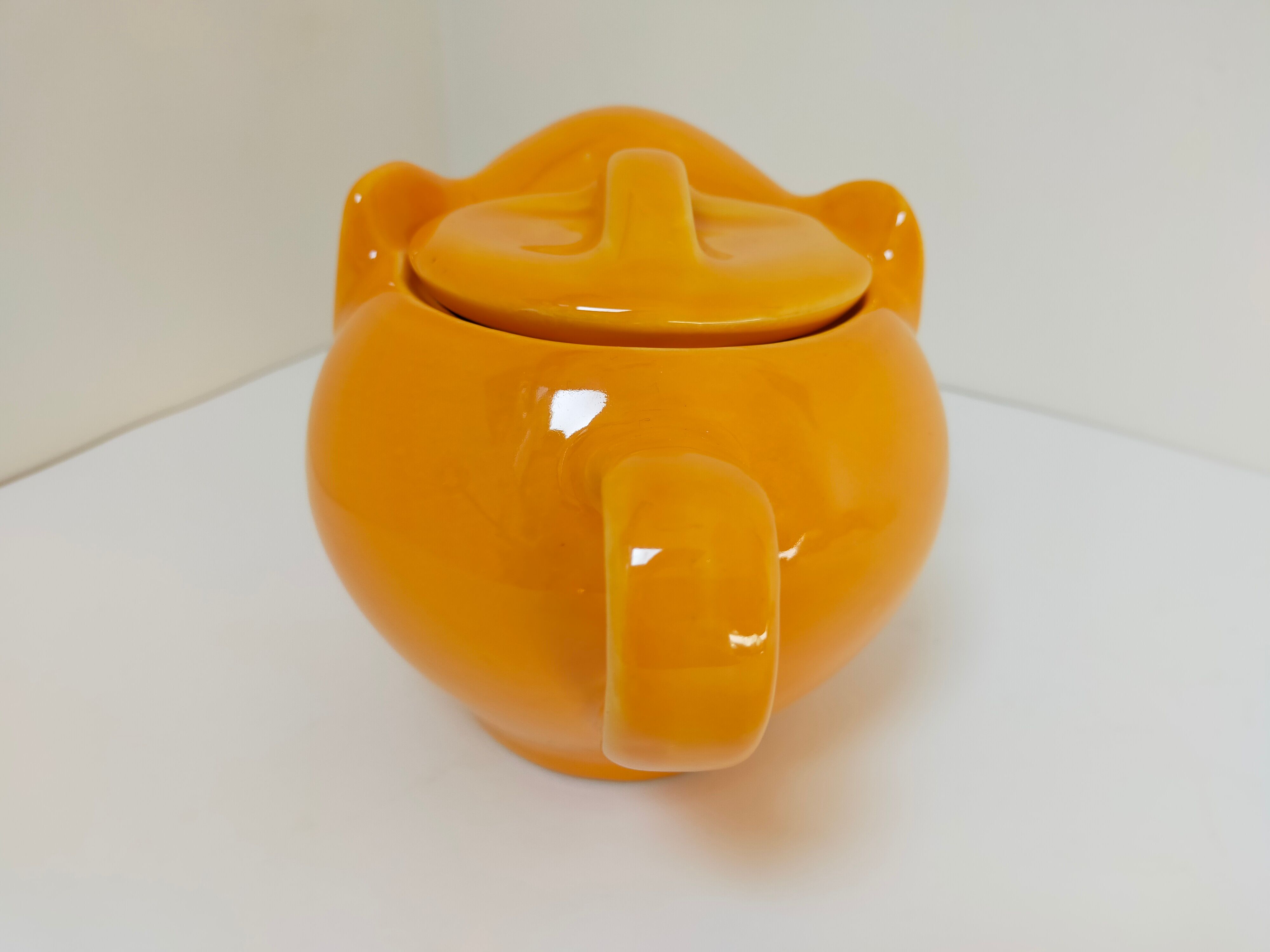 elephant teapot in vintage orange porcelain 80s