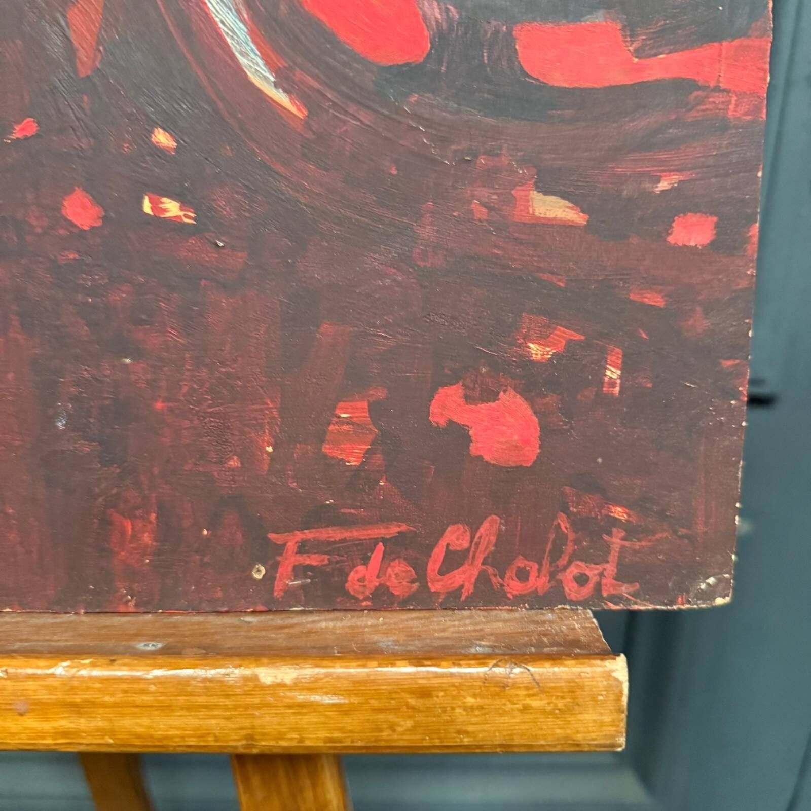 Oil on cardboard modern composition by François de Chabot 1960-70
