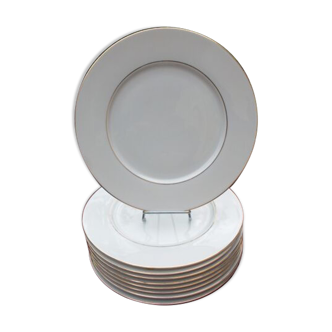 8 assiettes présentation porcelaine blanche filets dorés