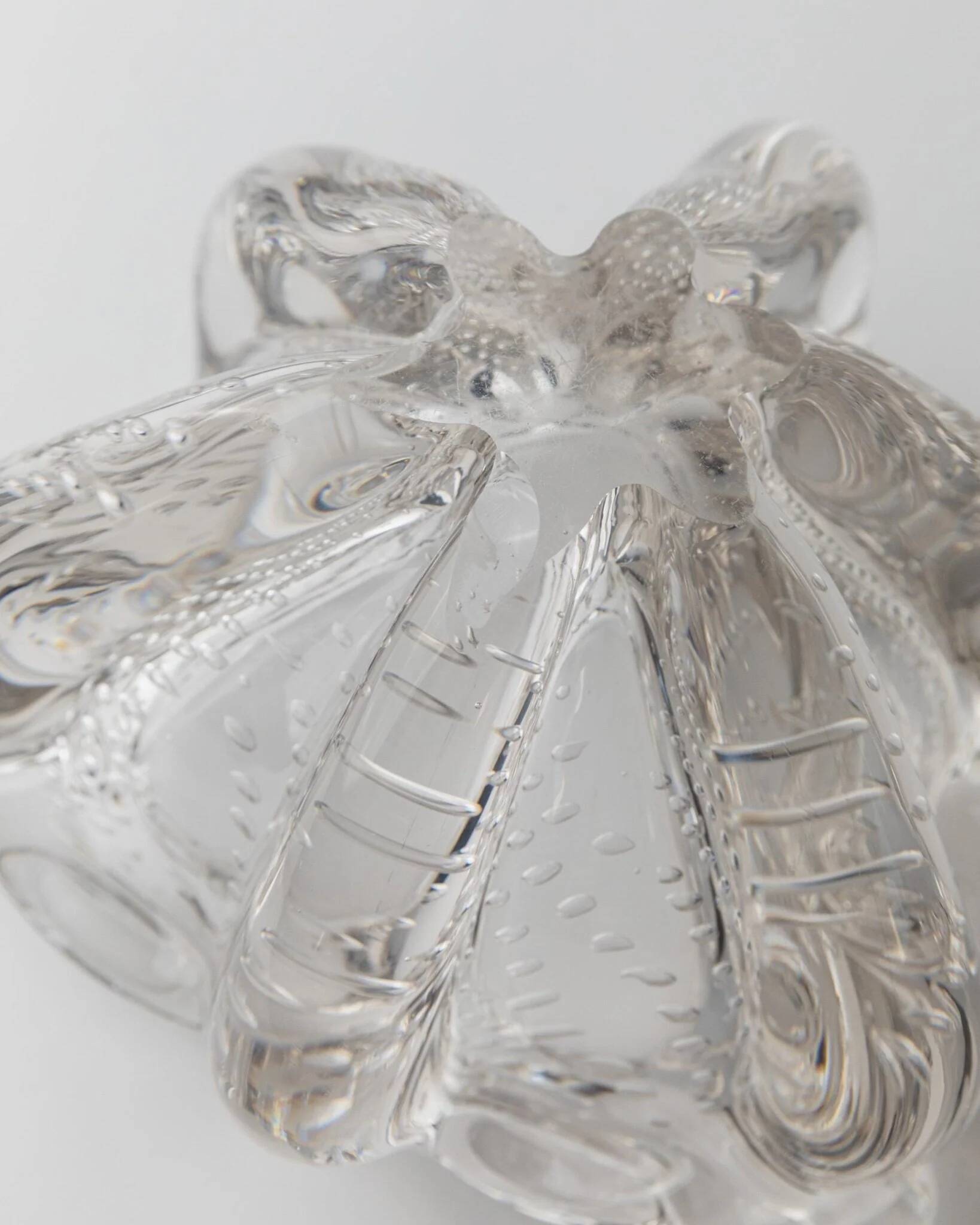 Transparent Murano Glass Bowl, Large Tri-lobed Triangle, Clear Glass with Bubbles, 1970s Italian Mid-Century Design
