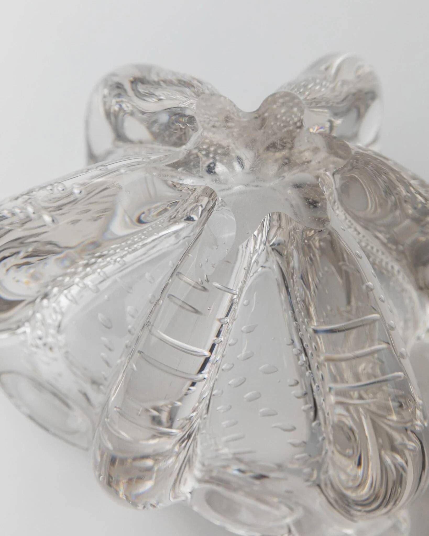 Transparent Murano Glass Bowl, Large Tri-lobed Triangle, Clear Glass with Bubbles, 1970s Italian Mid-Century Design