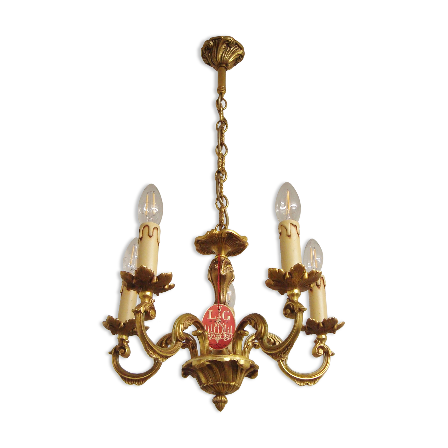 Lustre vintage Lucien Gau Paris en bronze