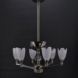 Lustre chromé Art Deco Moderniste à 6 branches, France, circa 1930